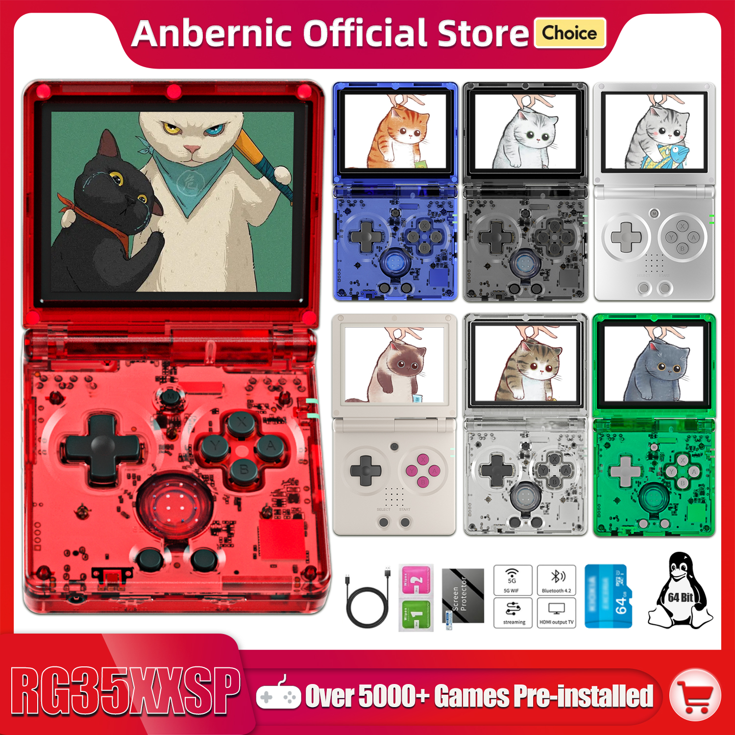 Gaming Console Deals - Anbernic NEW RG35XXSPフリップハンドヘルドゲーム機 3.5インチIPSクラムシェル型ビデオゲーム機 64ビットLinuxシステム 64GB