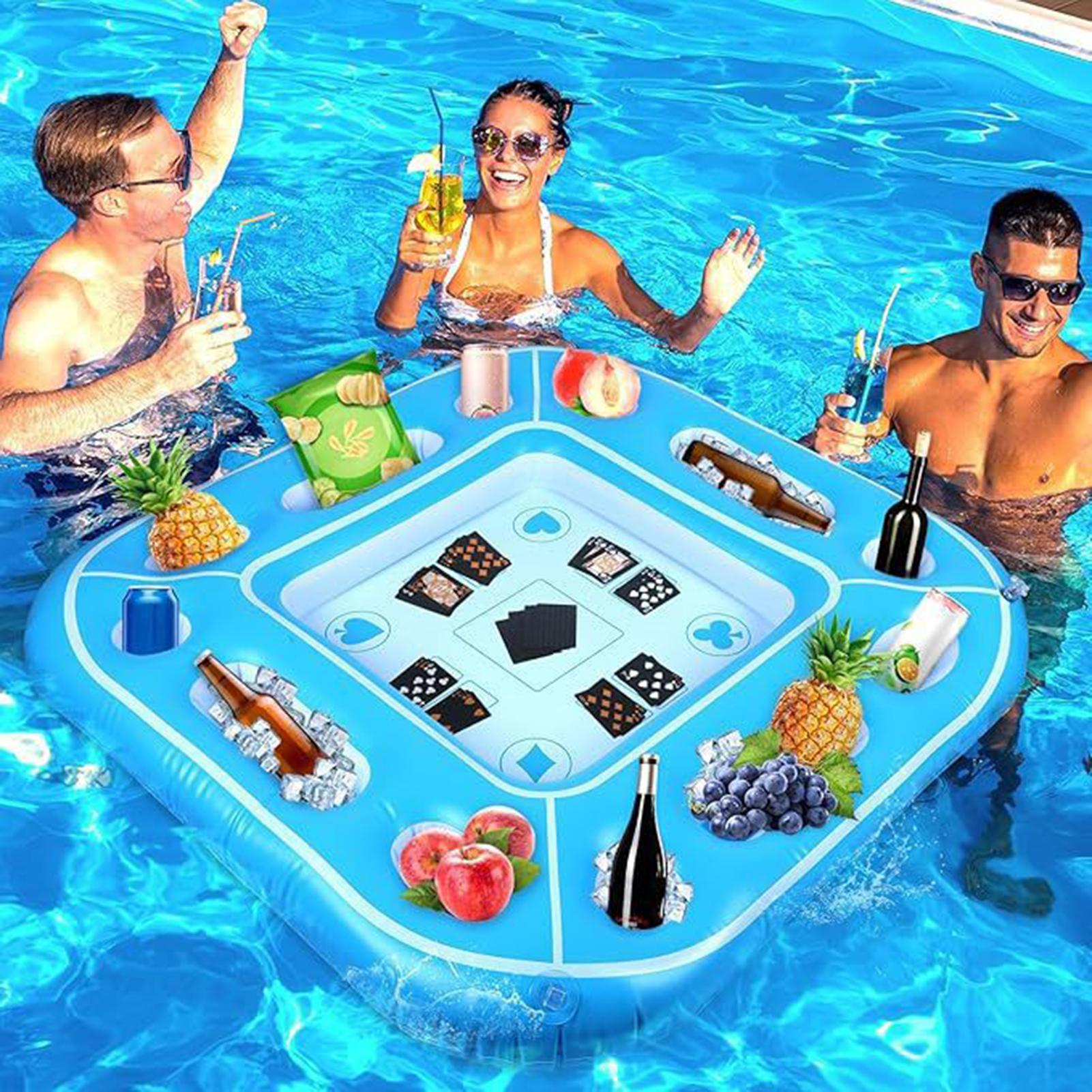 Gaming Card Holder - インフレータブルプールフローティングテーブル カップホルダー付き カードゲームサービングトレイ 4人用 屋外ビーチ用 食品・飲み物収納