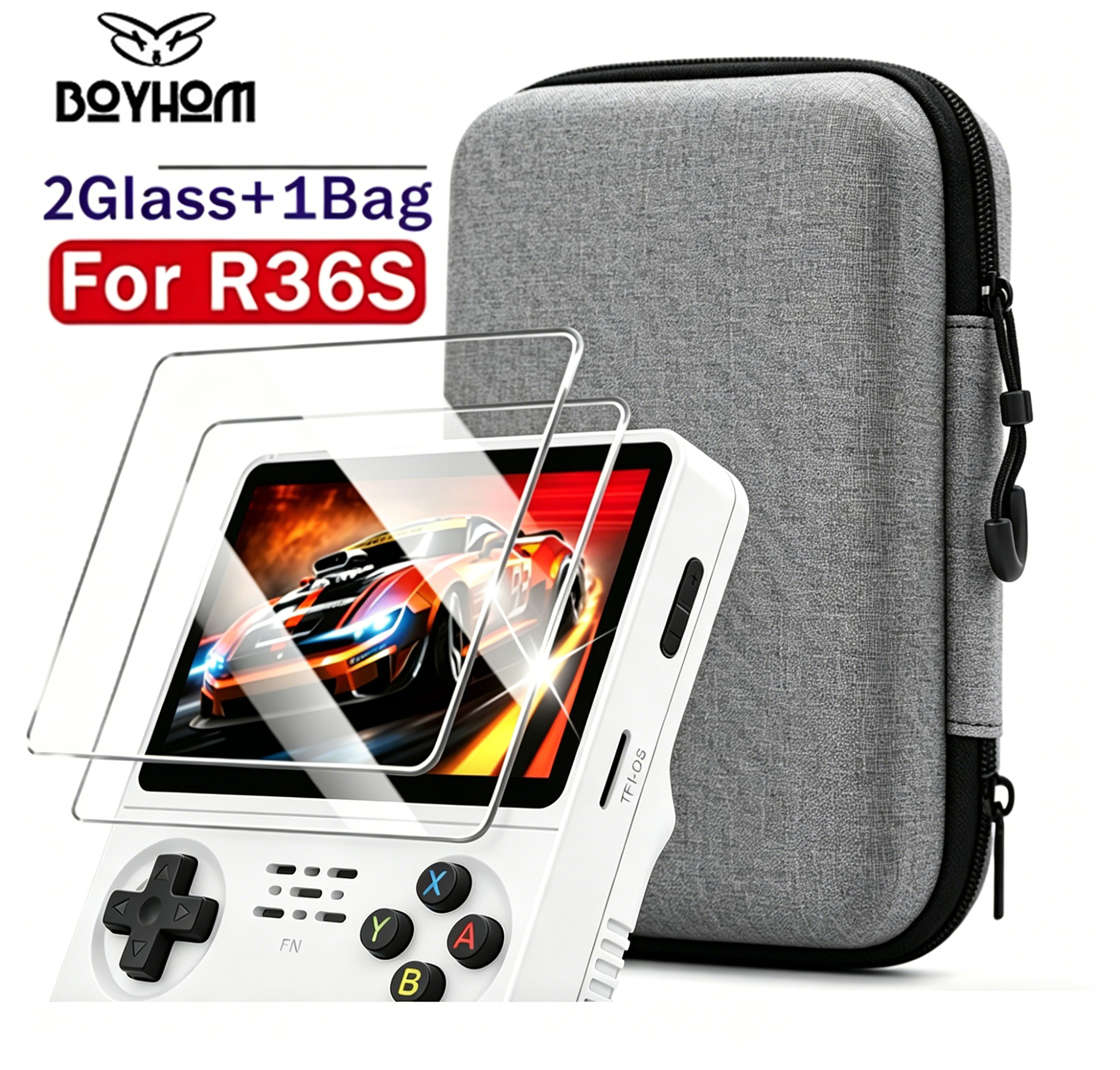 Gaming Console R36S - BOYHOM公式 R36S 強化ガラススクリーンプロテクター 9H硬度 HDクリア保護フィルム 3.5インチ携帯レトロゲーム機用