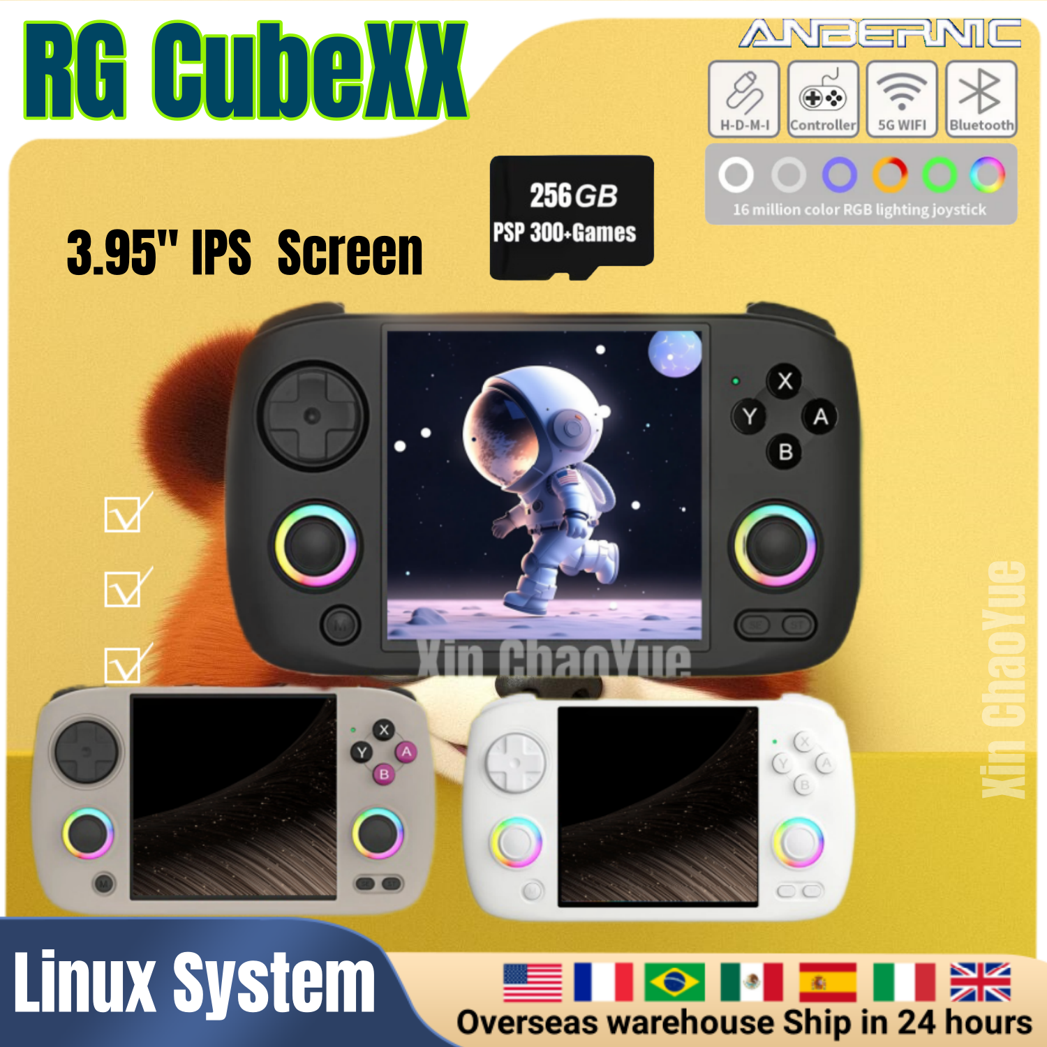 Gaming Console Cube - ANBERNIC RG CubeXX ビデオゲームコンソール レトロハンドヘルドゲーム機 3.95インチIPSスクリーン
