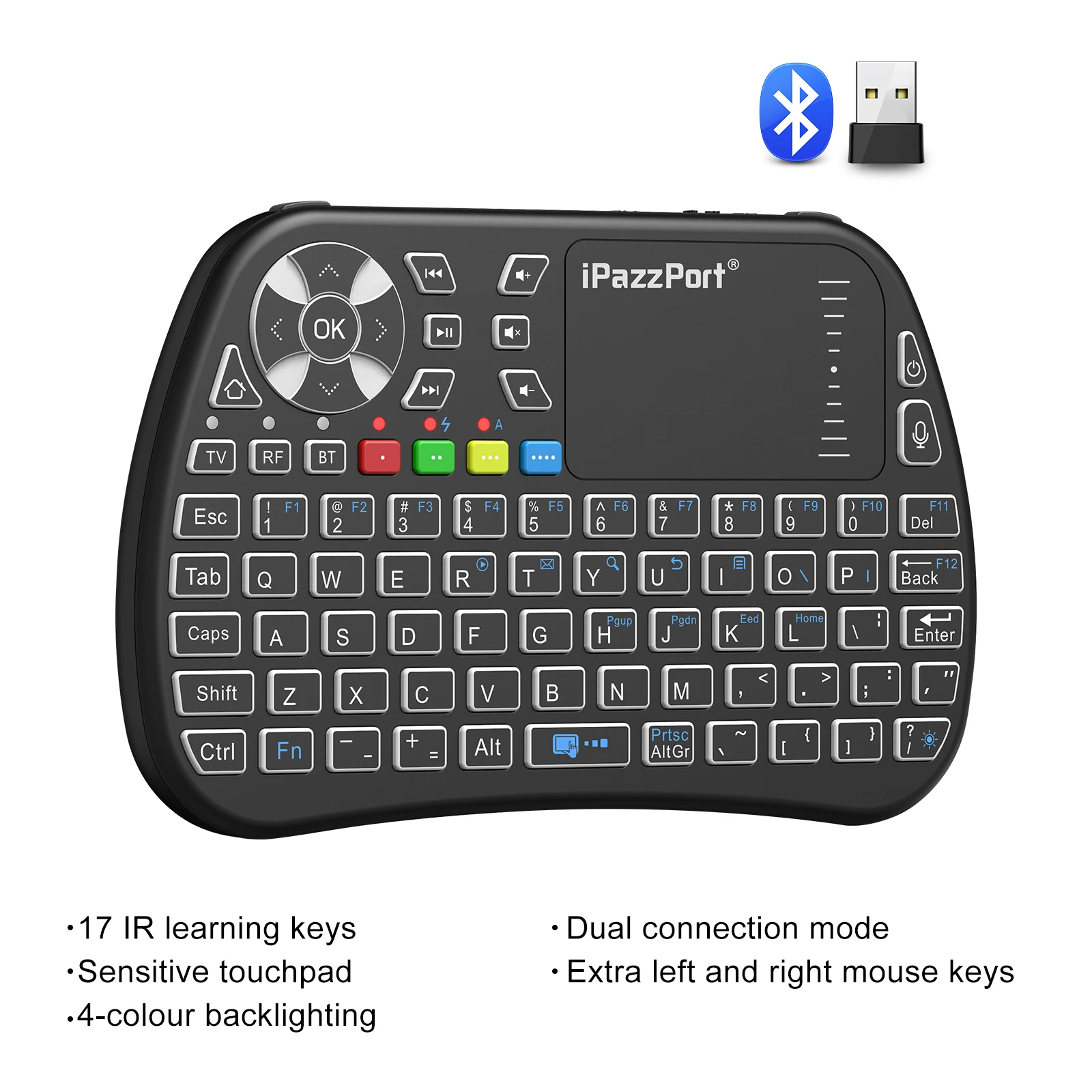 Gaming Console For Smart Tv - IPazzPort Bluetooth ミニキーボード タッチパッド付き、2.4Ghz、バックライト、充電式、スマート TV、Android TV