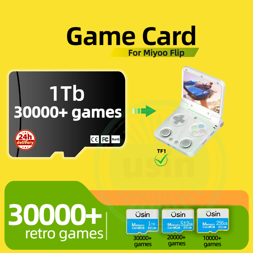 Gaming Console Retro - Miyoo Flip 30000+レトロクラシックゲームカードPS1 PSPハンドヘルドゲームメモリTF SD H-Speed