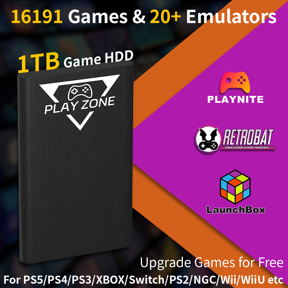 Gaming Console Game Zone - Play Zone 1TB ポータブルゲーミングHDD PS5/PS4/XBOX/PS3/Switch/PS2対応 80種類以上のエミュレータ搭載