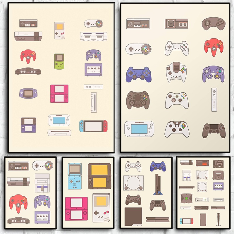 Gaming Console With - ビデオゲーム携帯型およびコンソール進化ポスターゲームパッドキャンバス絵画ウォールアート写真、ゲームルーム、男の隠れ家、家の装飾用