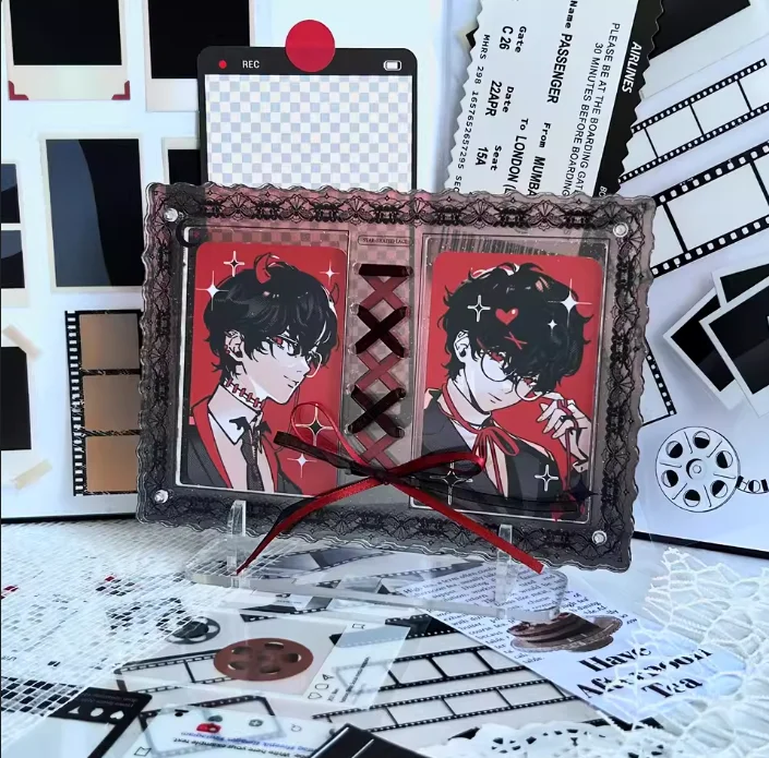 Gaming Card Holder - リボンレースグラデーションアクリルフレームミニフォトカードホルダーディスプレイスタンドレンガ日本のゲームカードアニメコレクションフレーム
