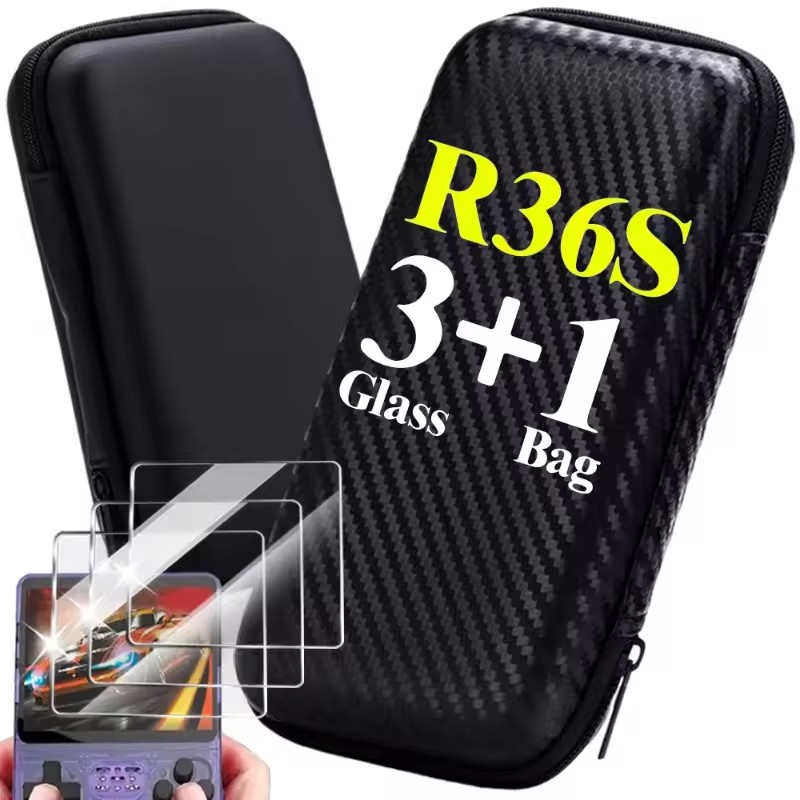 R36Sゲーム機用4 in 1ケース+ガラス、トラベルキャリ - Gaming Console R36S のレビューと価格