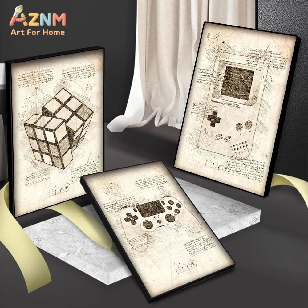 AZNM ヴィンテージ ブループリント ゲーミング キャンバ - Gaming Console Cube のレビューと価格
