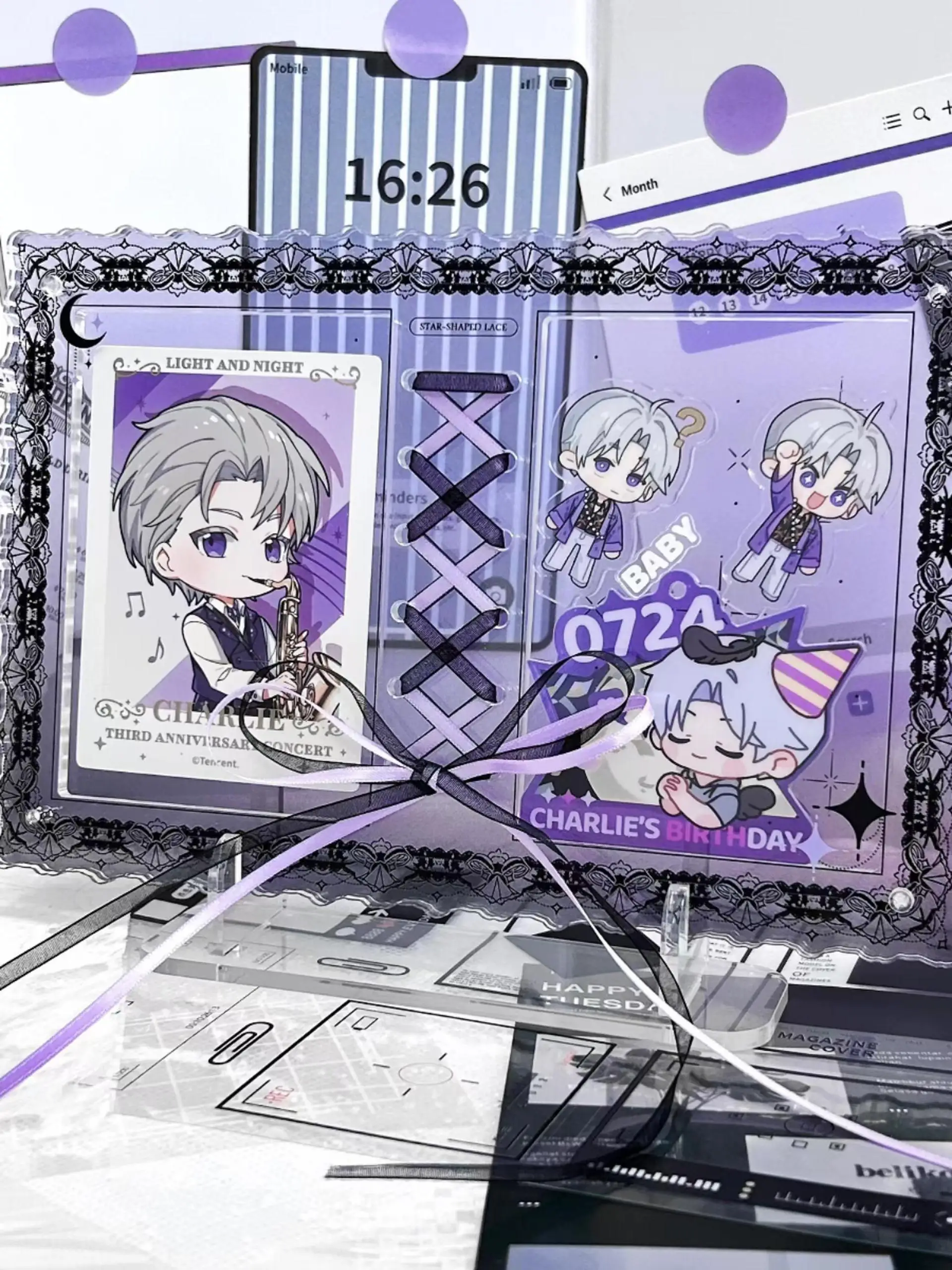 リボンレースグラデーションアクリルフレームミニフォトカードホ - Gaming Card Holder のレビューと価格